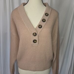 Divided Pink V-Neck Sweater with Button Accents Size M